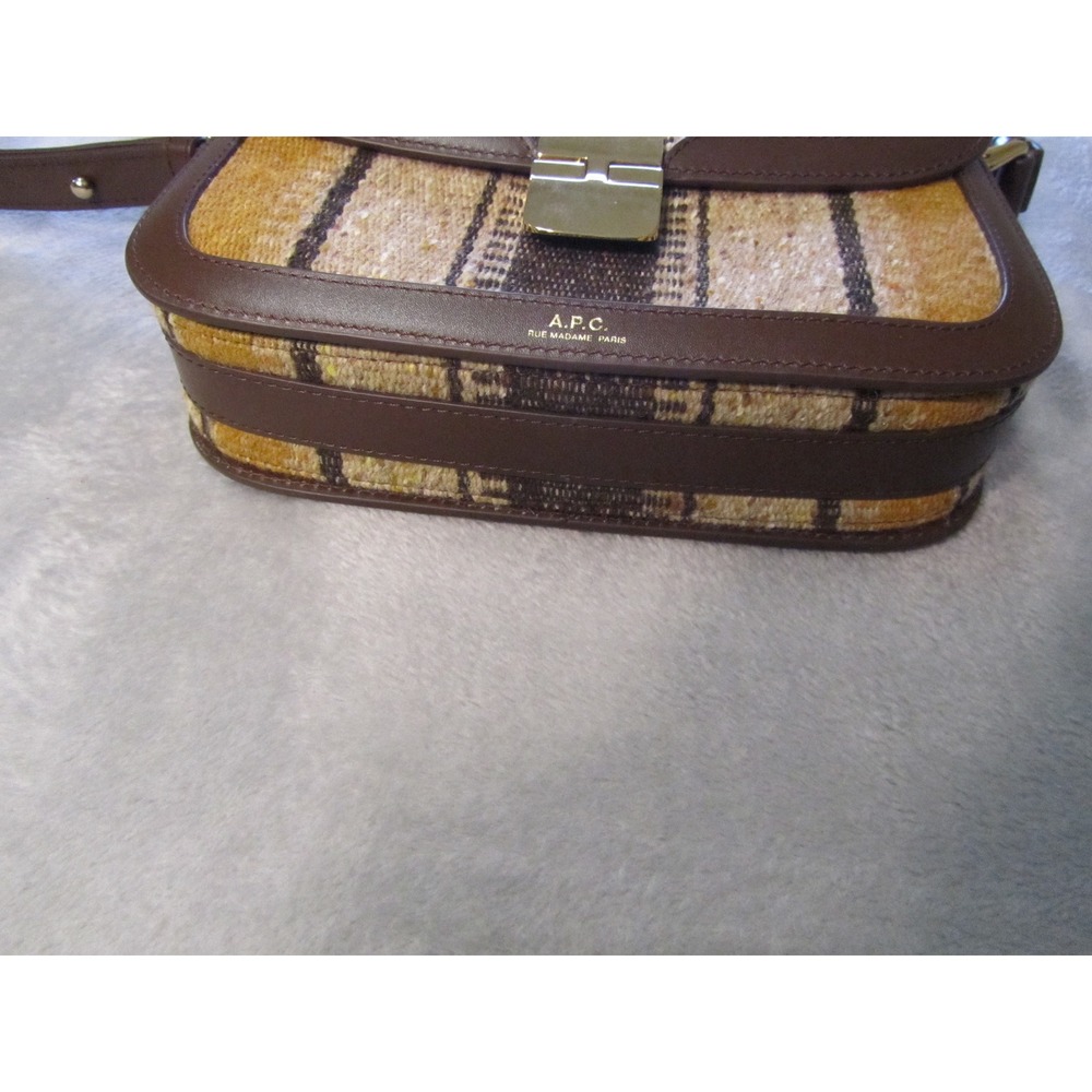 A.P.C. Grace Small Striped Woven Leather Shoulder Bag Brown Ochre Gold Hardware - Picture 7 of 9